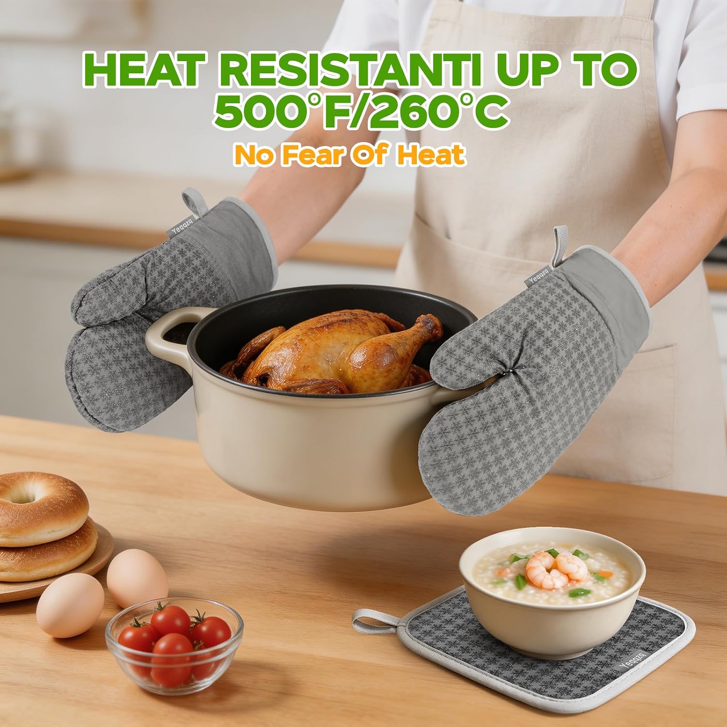Thumbnail 6 de Yeqqzq 6-piece Oven Mitts, Pot Holders & Kitchen Towels Set (Grey)