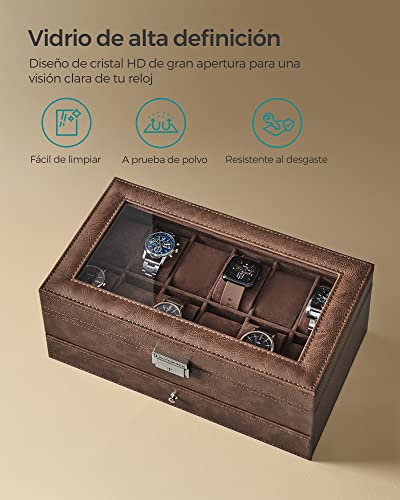 Thumbnail 2 de SONGMICS JWB012K01: caja de reloj de 2 niveles con tapa de cristal para 12 relojes
