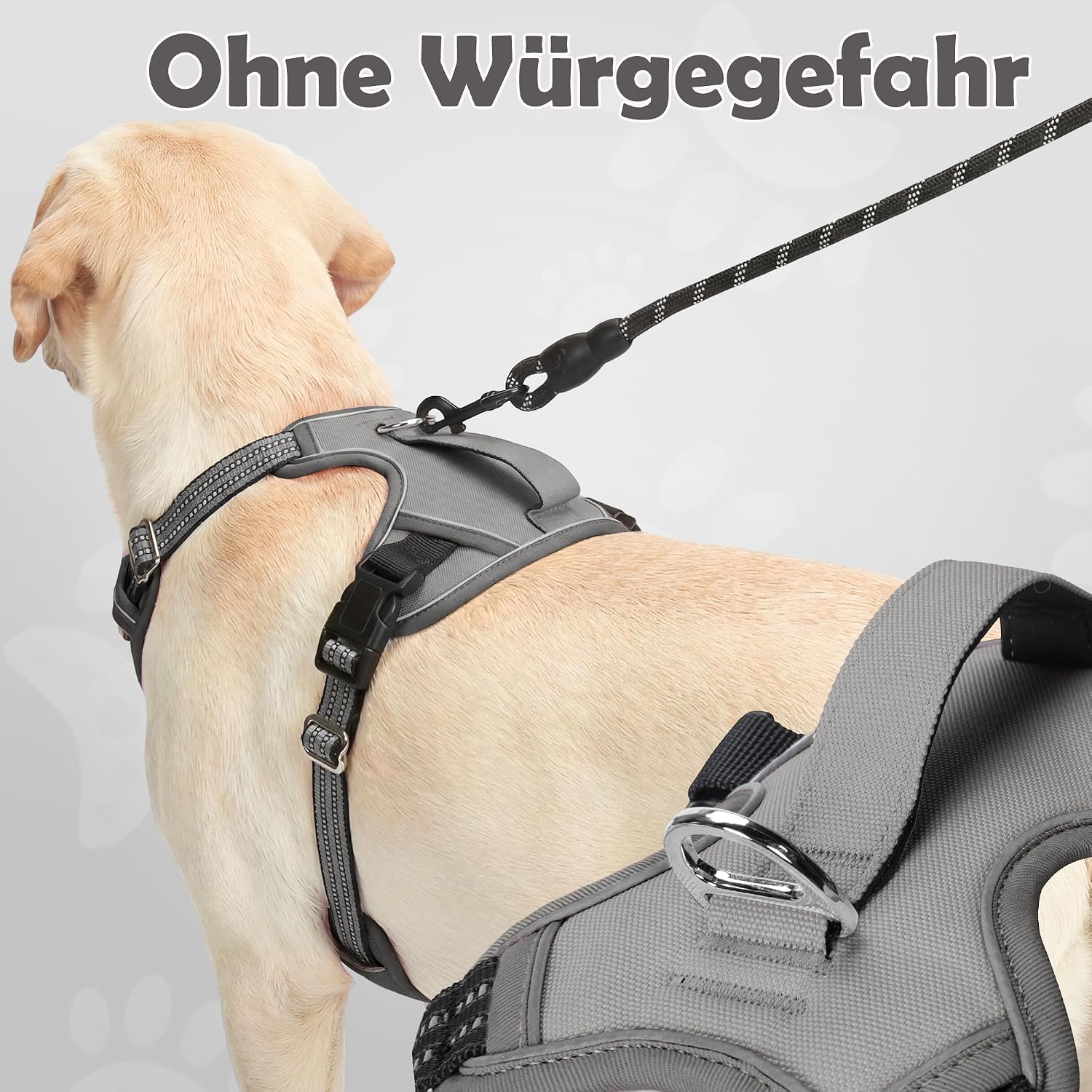 Thumbnail 3 de Funfox Hundegeschirr Mittelgroße Hunde – Anti-Zug, verstellbar, Reflektorstreifen, Grau, Größe L
