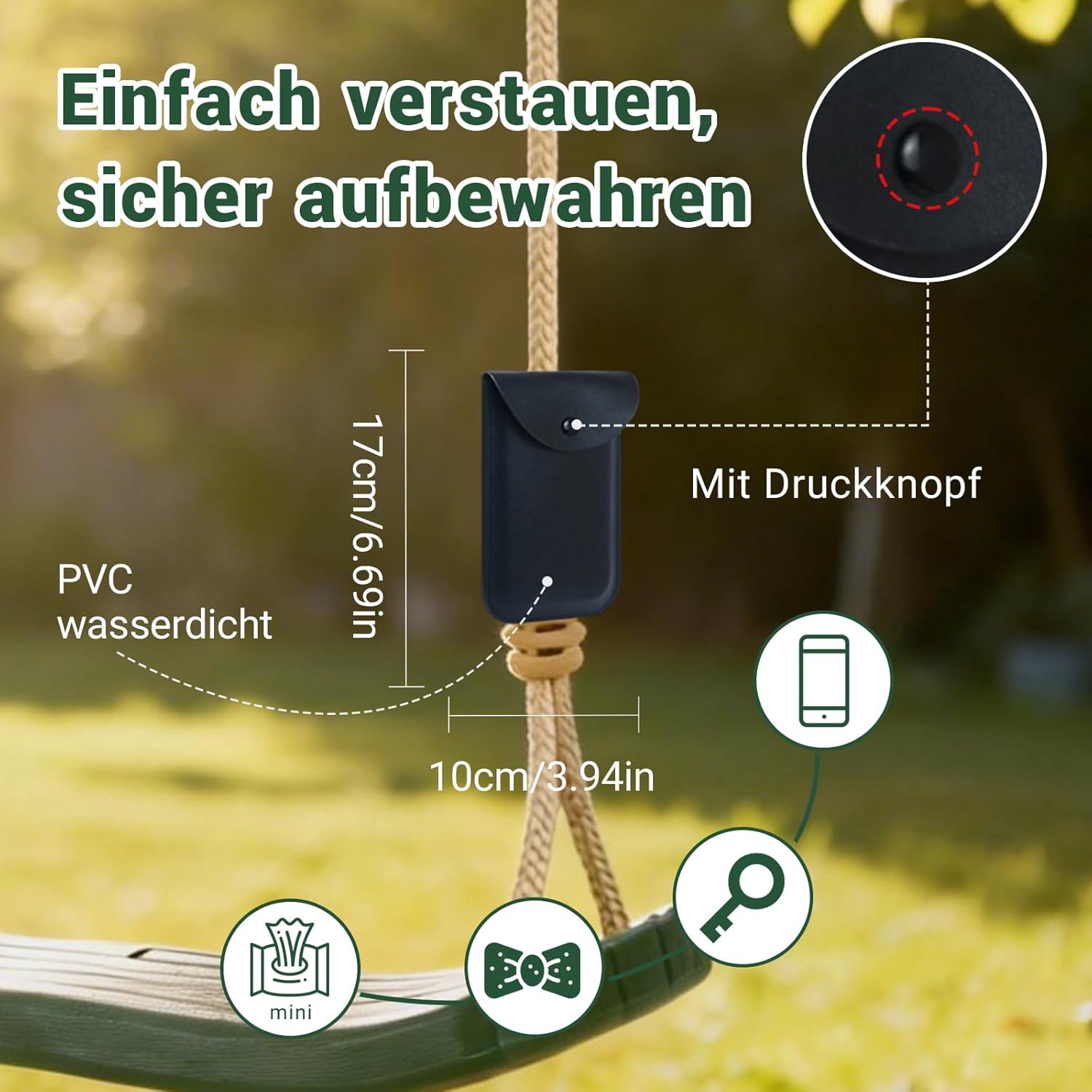 Detalle de Hryniiex Kinderschaukel Garten Outdoor – Grüne Brettschaukel aus robustem PE-Kunststoff, höhenverstellbar bis 180 cm, Belastbarkeit bis 120 kg