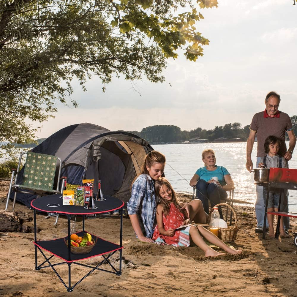 Thumbnail 6 de LEADALLWAY Camping Table Folding Picnic Table with 4 Cup Holders and Carrying Bag