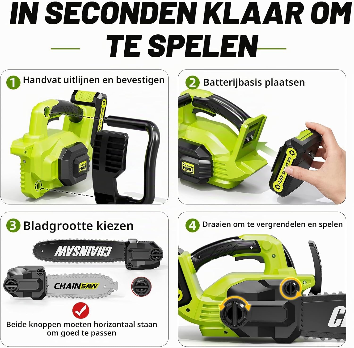 Detalle de Pandapop T2039 speelgoedkettingzaag met twee zaagkoppen, licht en geluid