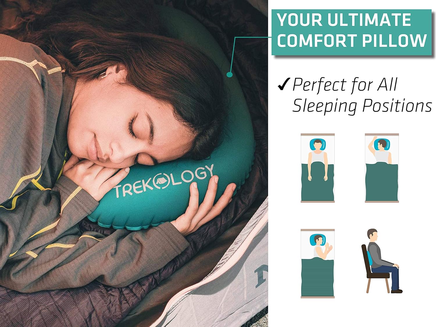 Thumbnail 1 de TREKOLOGY Ultralight Inflating Travel Camping Pillow (Ultracompact, inflatable, neck & lumbar support)