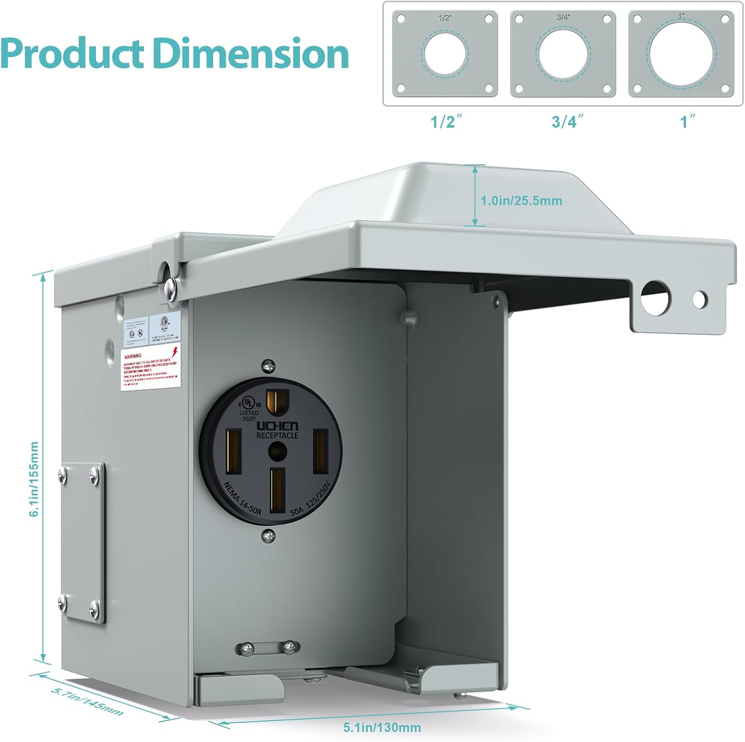 Detalle 2 de WEBANG RM50DFPB 50-Amp RV Power Outlet Box, Lockable, Weatherproof NEMA 14-50R