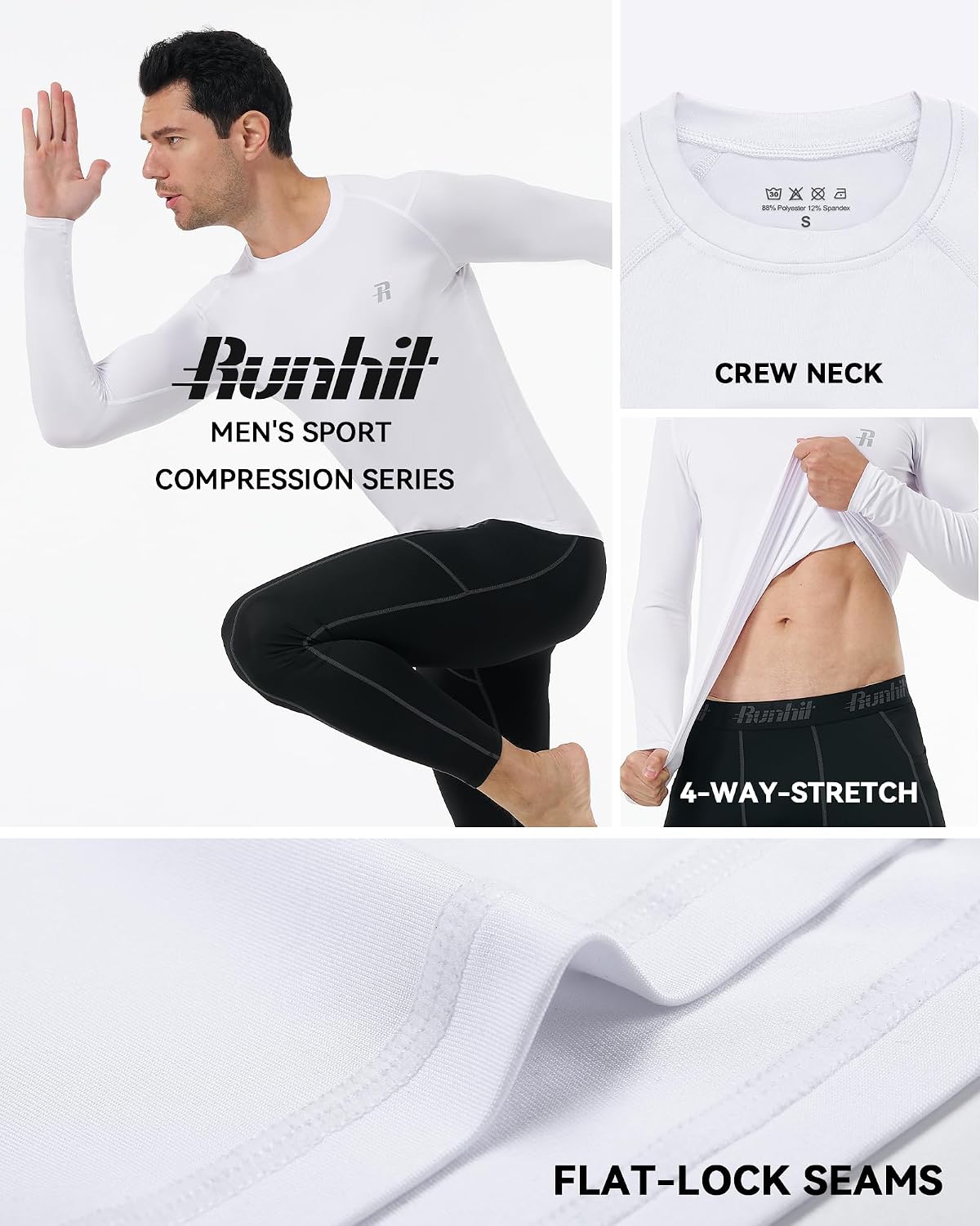 Detalle de Runhit Men's Long Sleeve Compression Shirt, UPF 50+ Sports Rash Guard
