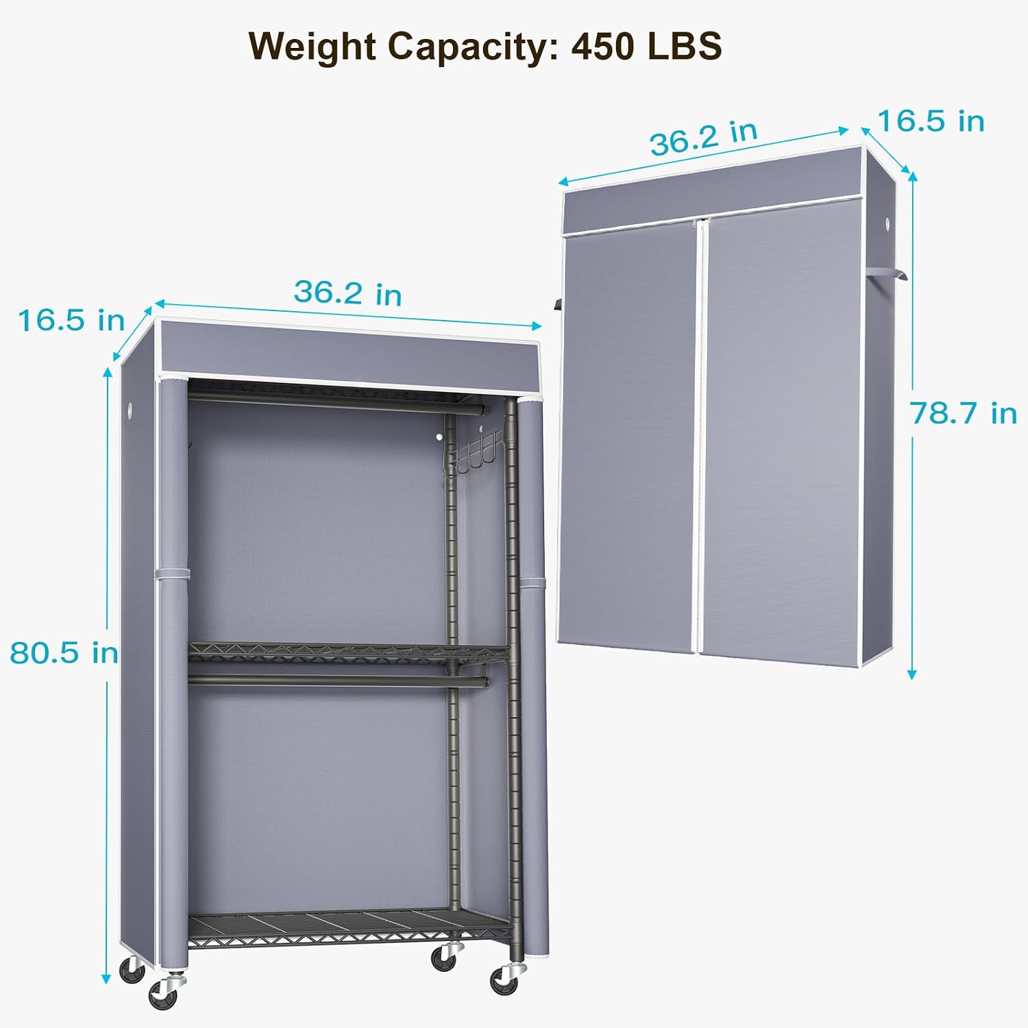 Detalle 1 de FUTASSI P1C Covered Clothing Rack with Gray Cover, Shelves and Wheels