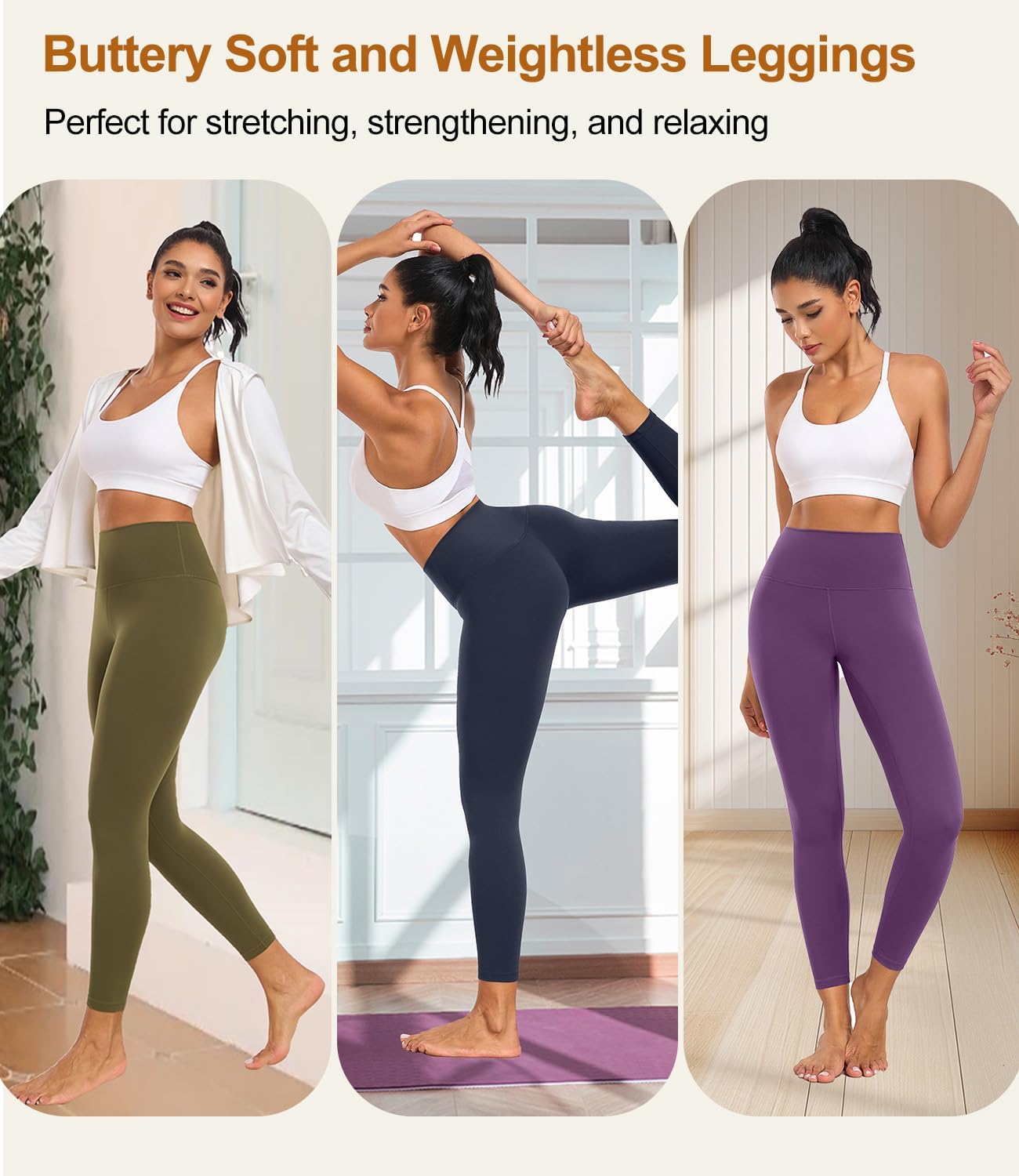 Detalle de wirarpa High Waist Leggings für Damen – elastische, weiche Sporthose mit 4-Wege-Stretch