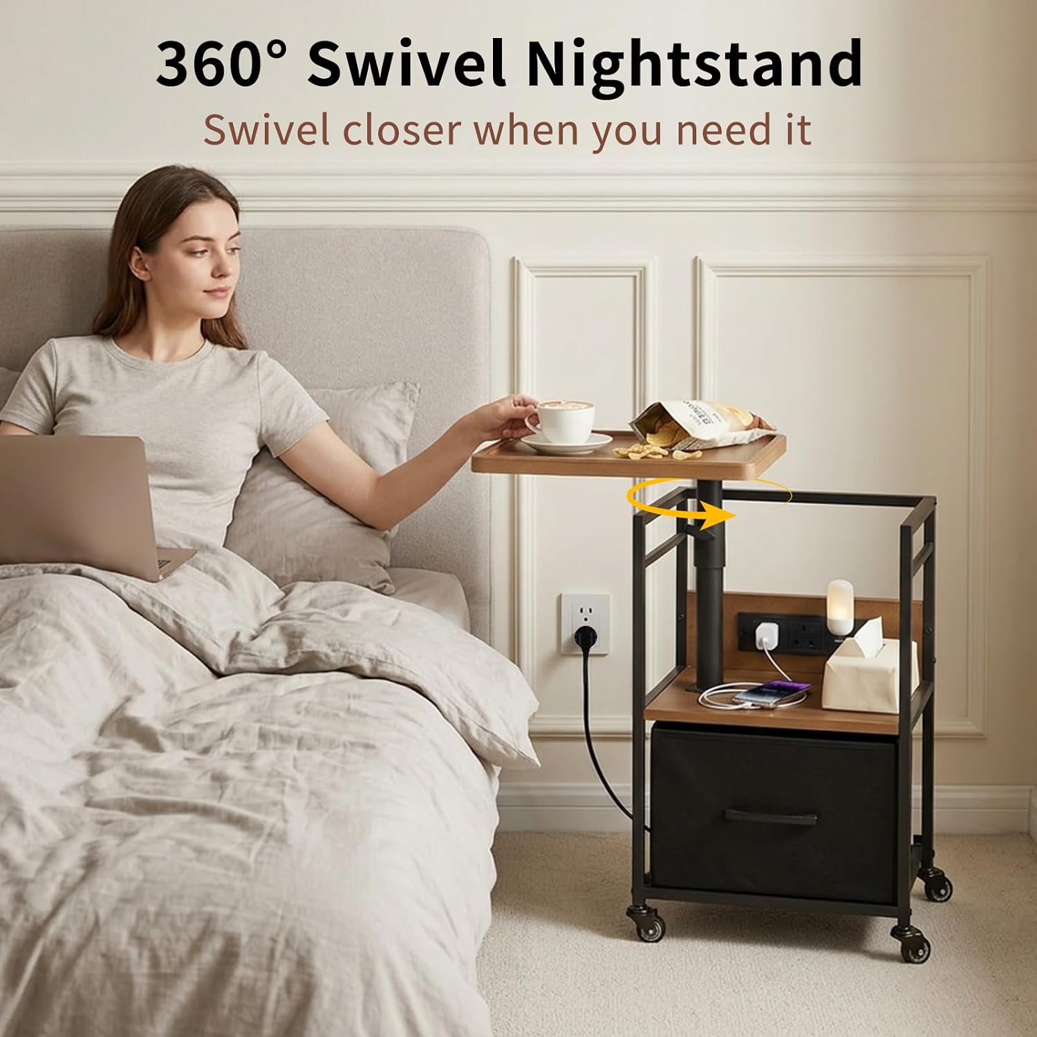 Thumbnail 6 de Bingyouth Bedside Table in Natural Wood
