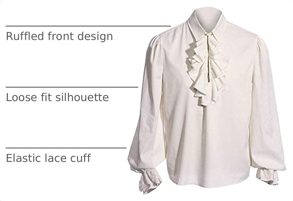 Detalle de Runcati Men's Pirate Shirt, Ruffle Front
