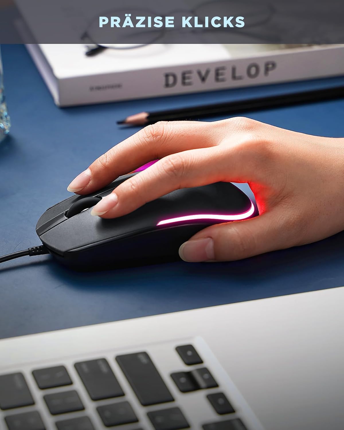 Thumbnail 6 de seenda Maus mit Kabel (1600 DPI, USB, LIGHTSYNC RGB) für PC/Laptop – Schwarz
