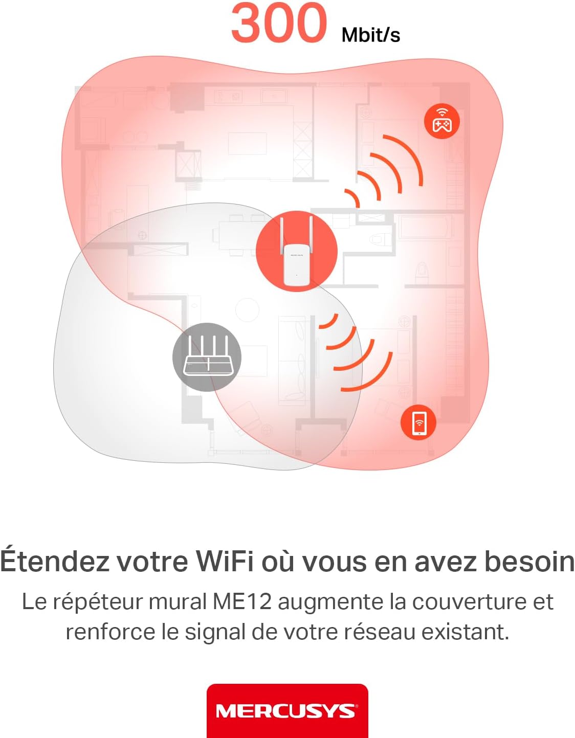 Thumbnail 3 de MERCUSYS ME12 : répéteur Wi‑Fi N300 jusqu’à 300 Mbps sur 2,4 GHz avec 2 antennes externes