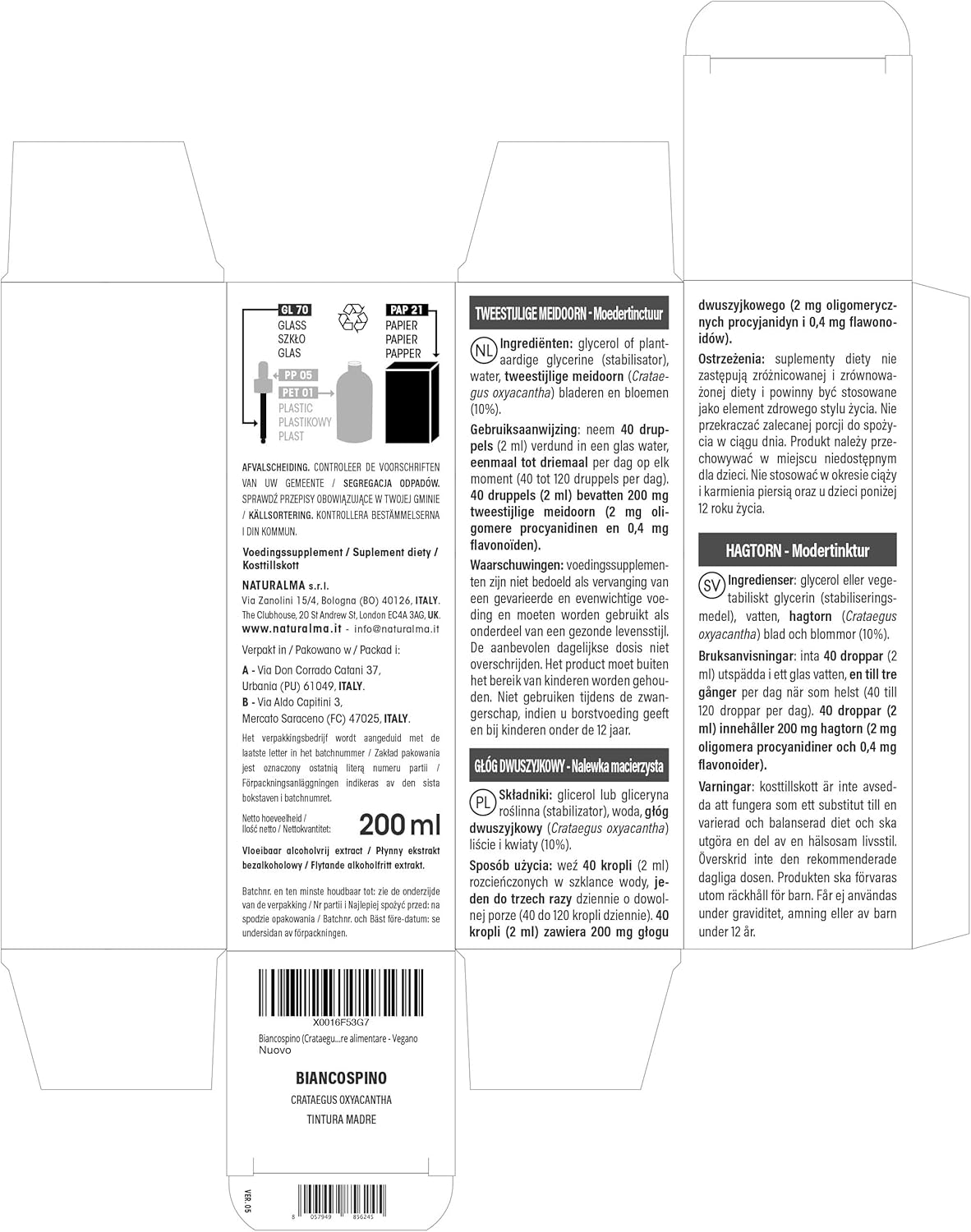 Detalle de Biancospino Biancospino (Crataegus oxyacantha) foglie e fiori - Tintura Madre analcoolica 200 ml di Naturalma