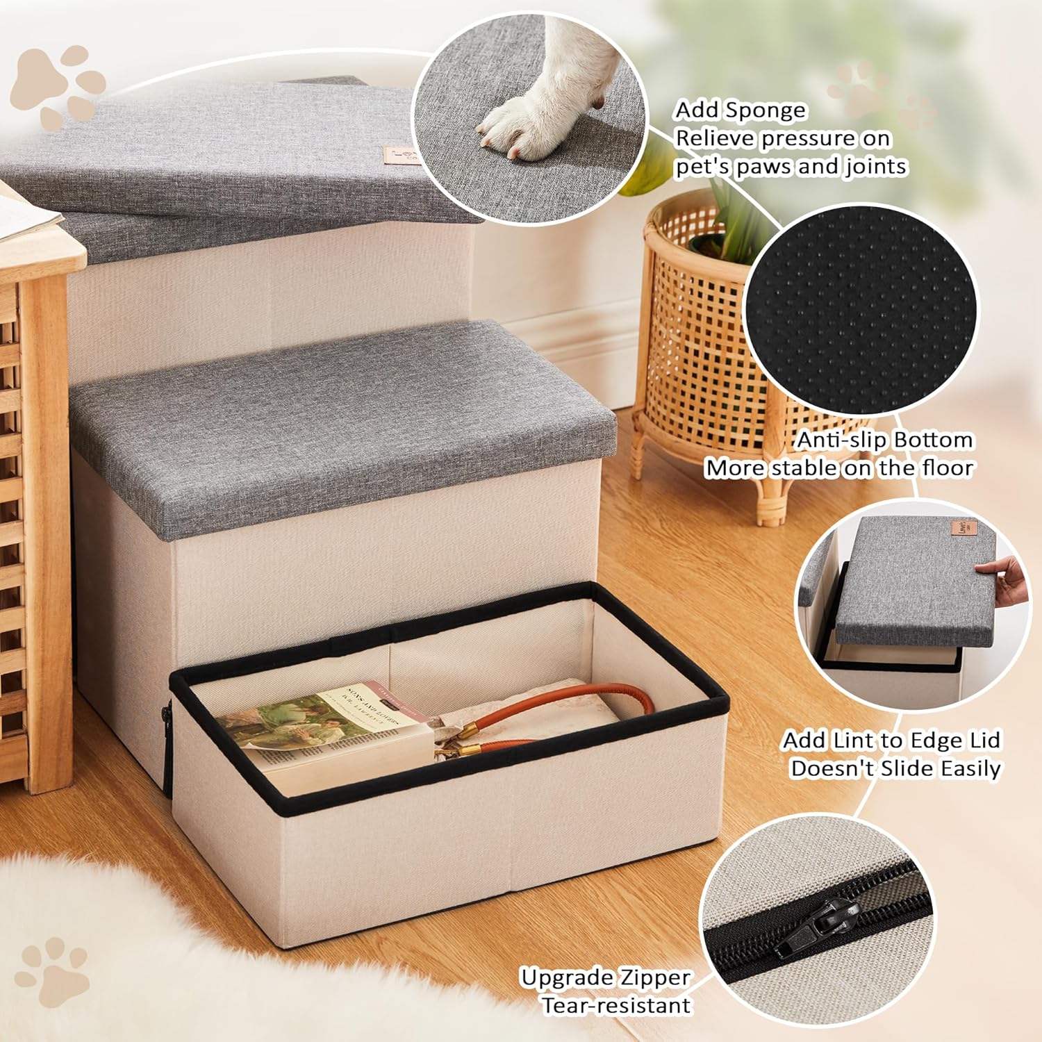 Detalle 2 de Love's cabin Dog Stairs 18" H for Beds