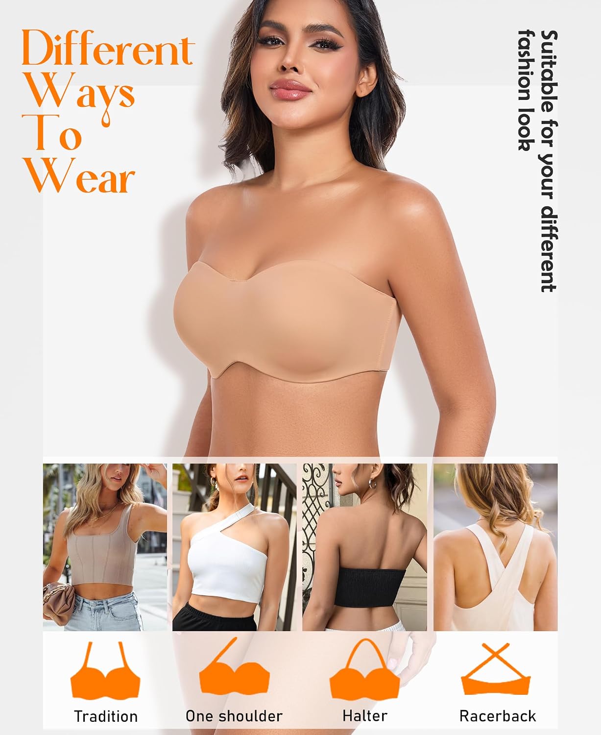 Detalle de DotVol Seamless Bandeau Unlined Underwire for Large Bust – Strapless Minimiser Bra
