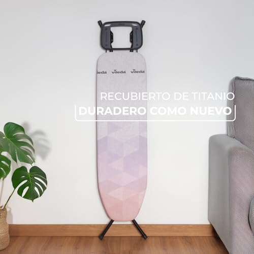Detalle de Vileda Tabla de Planchar Diamond S: estructura de acero, altura ajustable y acabado salmón
