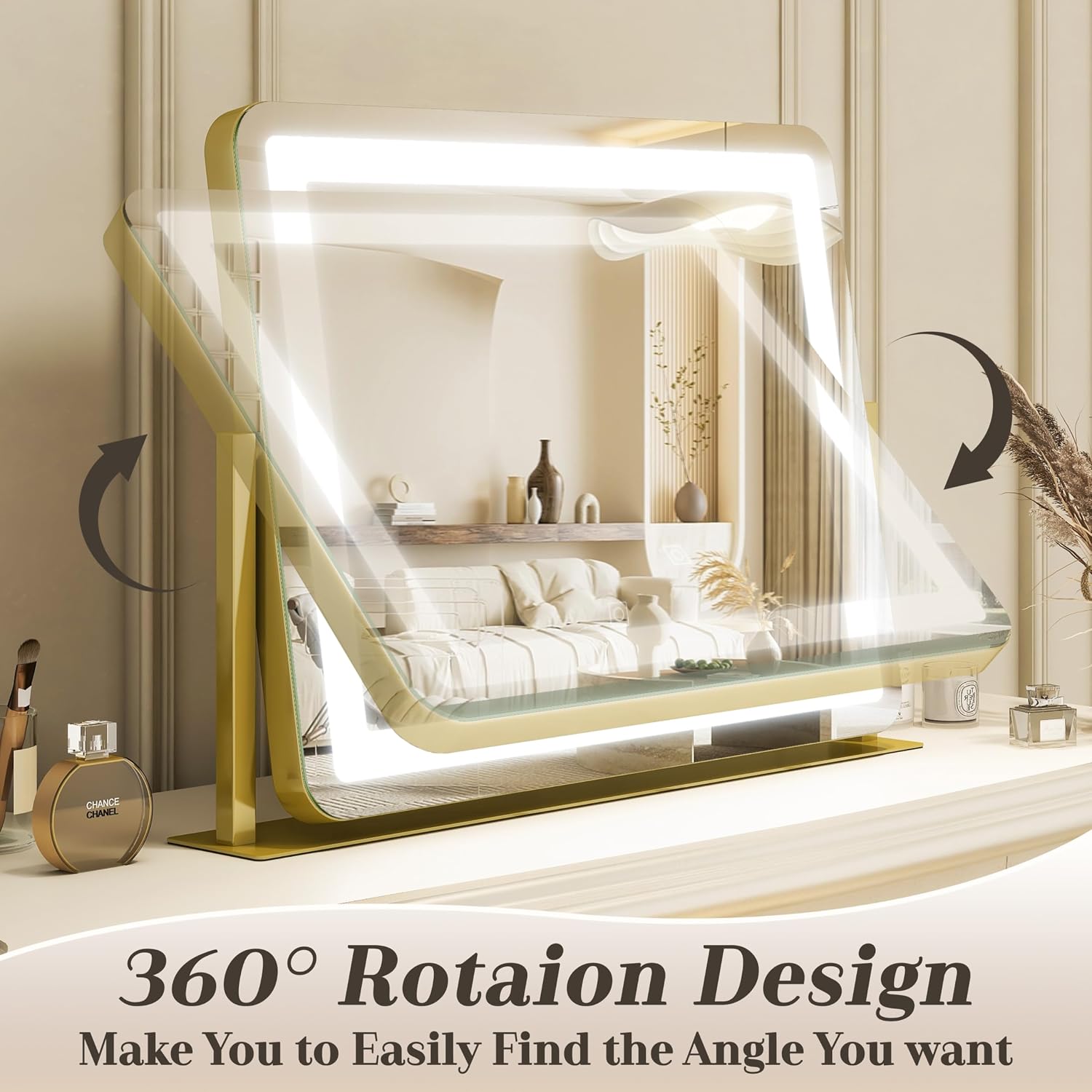 Detalle 2 de ROLOVE Gold Vanity Mirror 22"x17" LED vanity mirror 💄