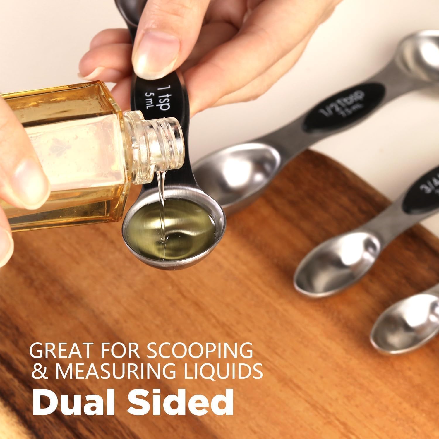 Thumbnail 4 de ChefAide Pack of 8 Stainless Steel Magnetic Measuring Spoons Set (Dual Sided, Stackable)