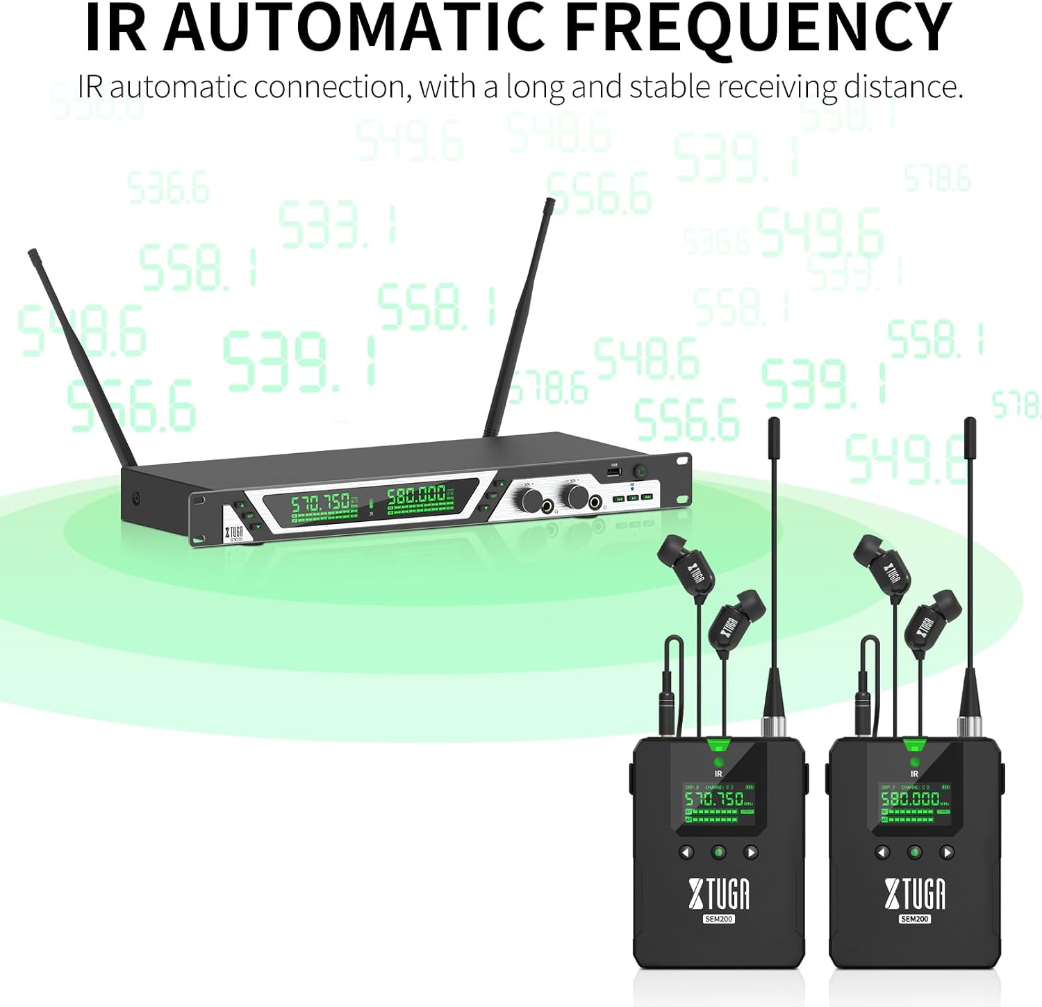 Detalle de XTUGA SEM200 Stereo Wireless In-Ear Monitor System, 2 Bodypacks, UHF