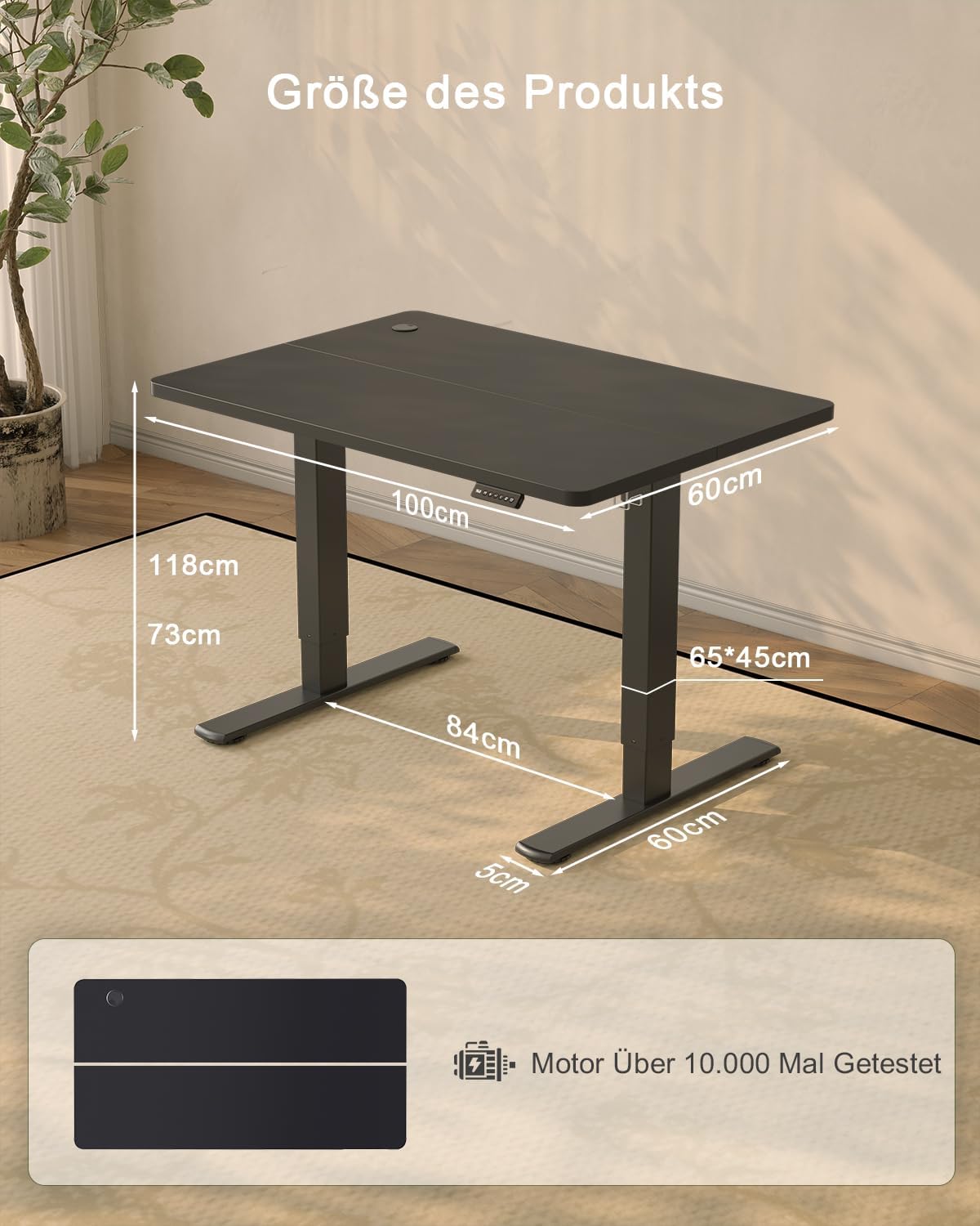 Thumbnail 2 de JUMMICO Höhenverstellbarer Schreibtisch 100 × 60 cm mit USB-Ladeanschluss – elektrisch verstellbar, Stand- und Sitztisch