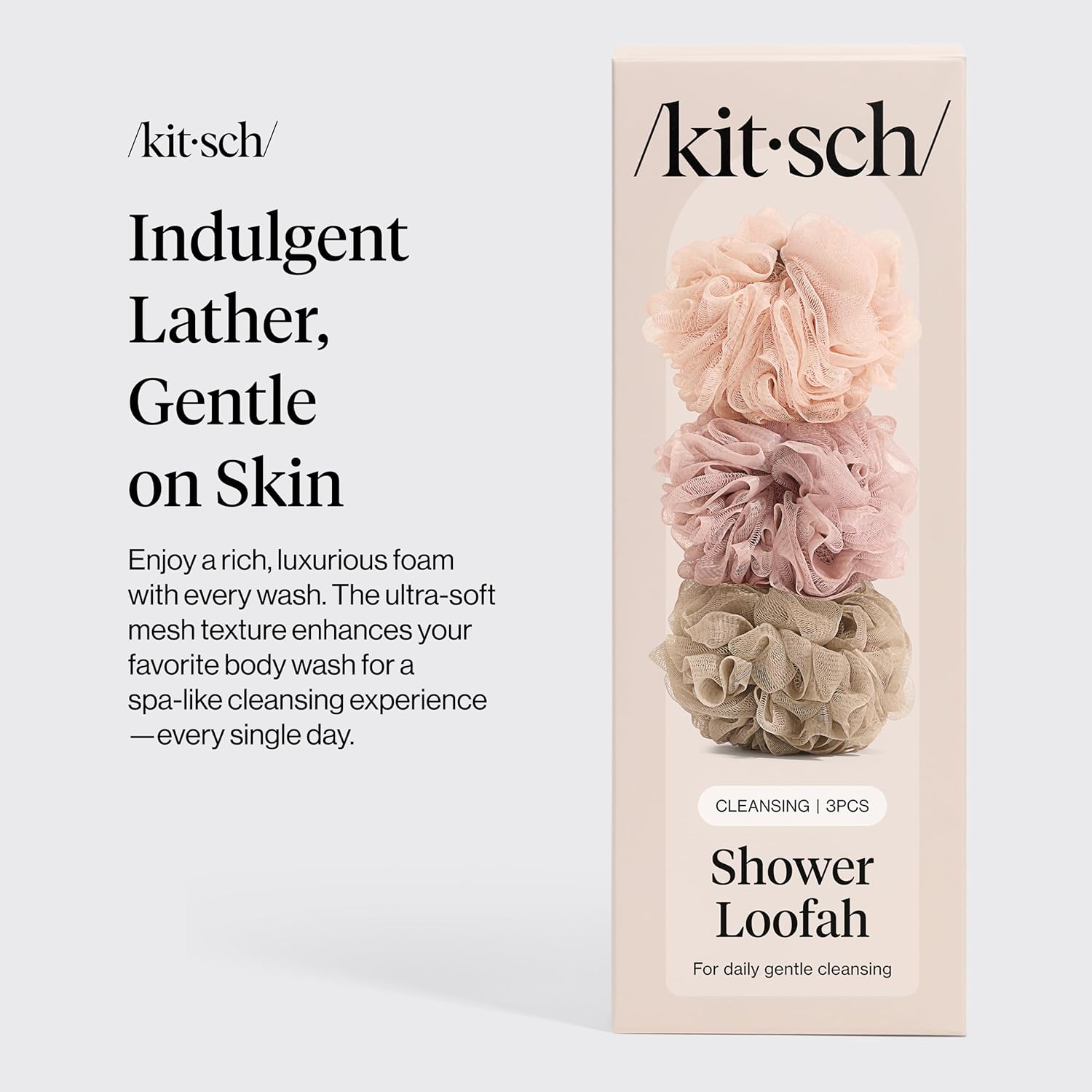 Thumbnail 4 de Kitsch Shower Loofah 3pc Set – Soft Mesh Body Scrubber & Bath Sponge (Ballet)