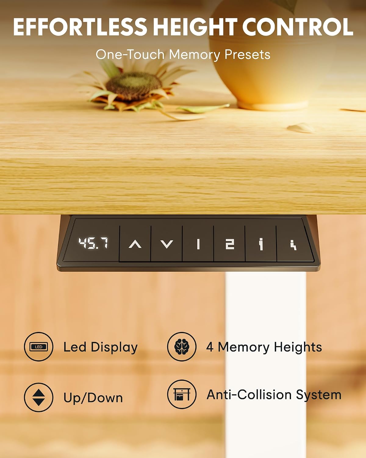 Thumbnail 6 de FLEXISPOT EN1 55" x 28" Electric Standing Desk, Maple, 1" Seamless Top