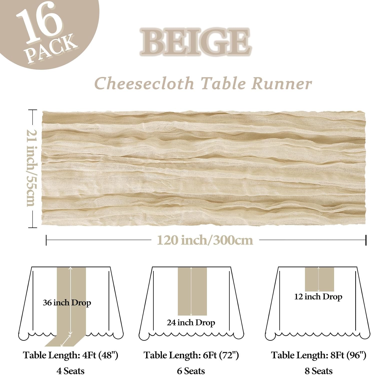 Thumbnail 1 de Beige Cheesecloth Table Runner 10ft