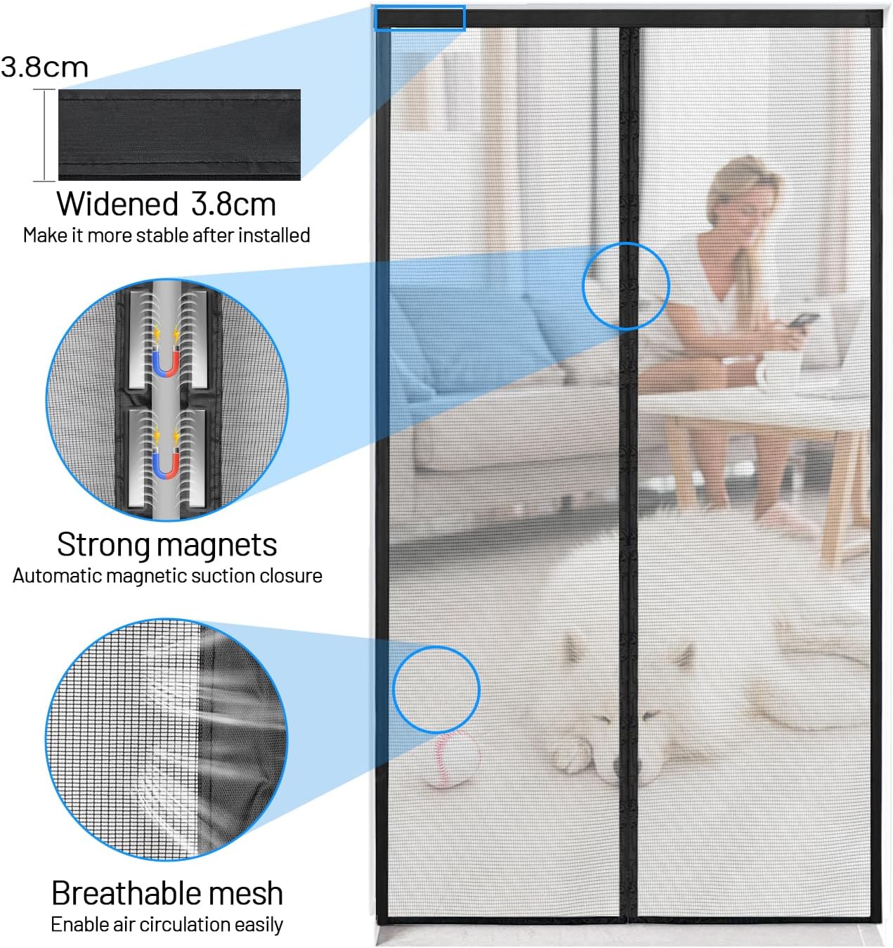 Thumbnail 2 de Zanzariera magnetica per porta e finestra 120 x 220 cm con rete fine nero (chiusura automatica)