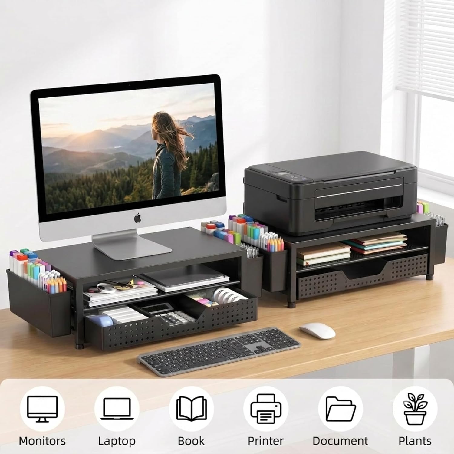 Thumbnail 3 de ECOLOVI EC-MS1 2-Tier Monitor Stand with Drawer and 45 lb Capacity