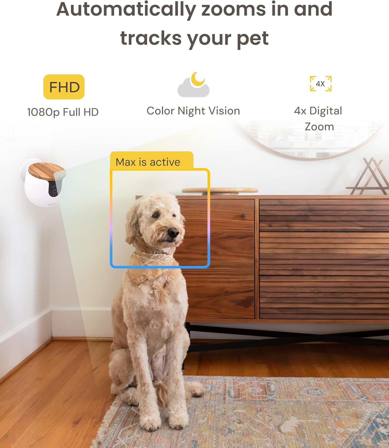 Thumbnail 2 de Furbo Mini Pet Camera w/App (No Subscription Required): 1080p Pet Monitor with Wall Mount, Colour Night Vision and 2-Way Audio