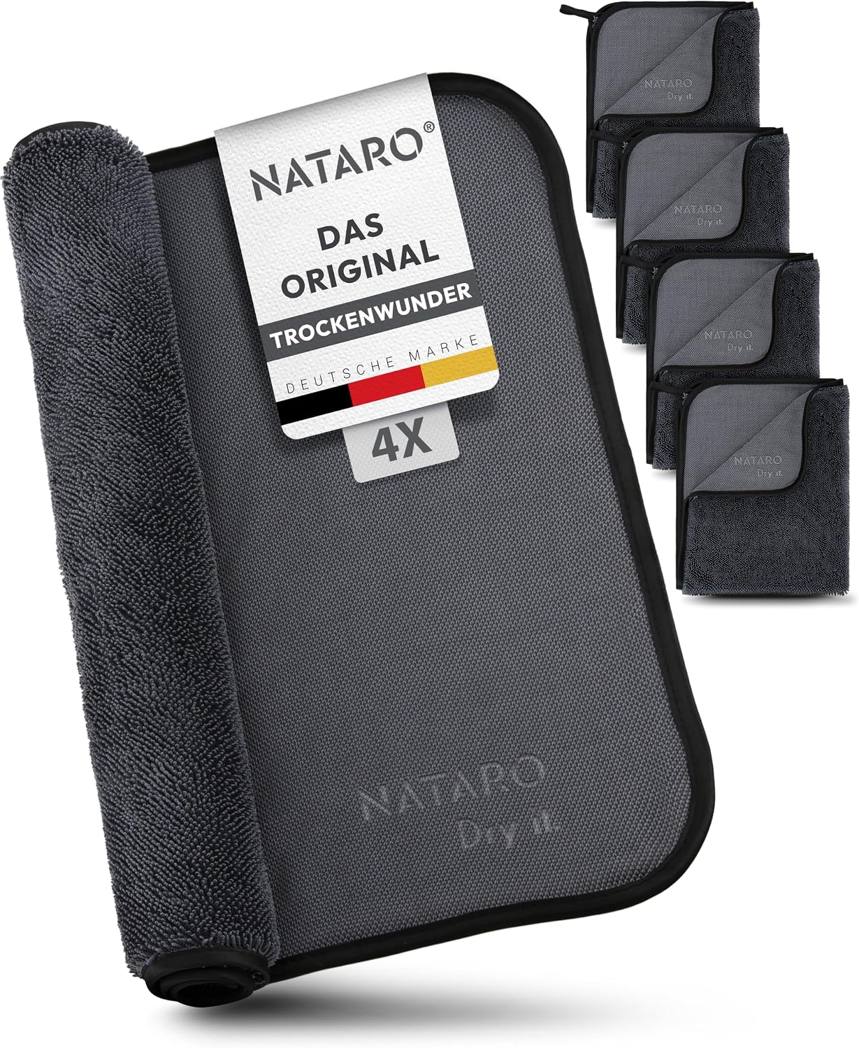 Detalle de NATARO 4 Stück Fast Dry it. Premium Trockentuch – 40 × 50 cm, fusselfrei, kratzfrei, für Dusche, Bad und Auto