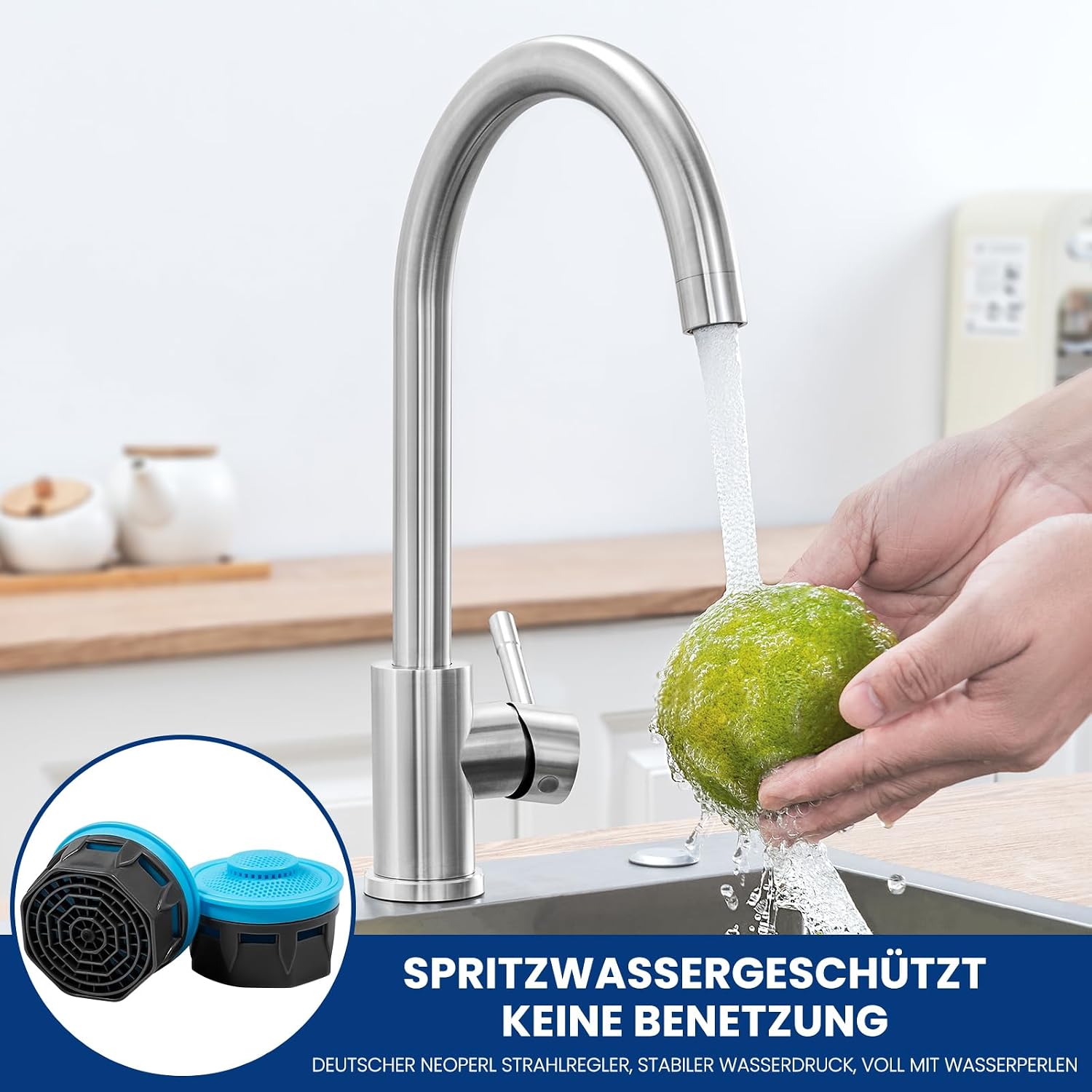 Detalle de CECIPA Rubinetto lavello cucina girevole 360° in acciaio inox 🚰