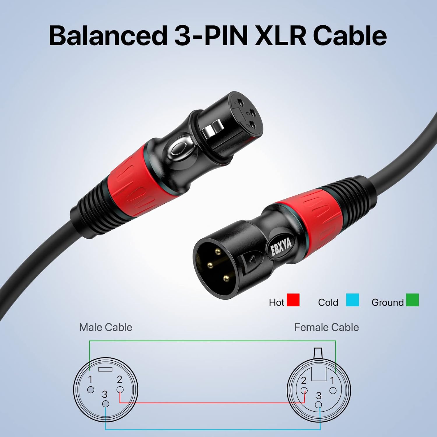 Detalle 2 de EBXYA XLR Cables EBXYA-XLR-10FT-M2F, 10 ft Male-to-Female 4-Pack
