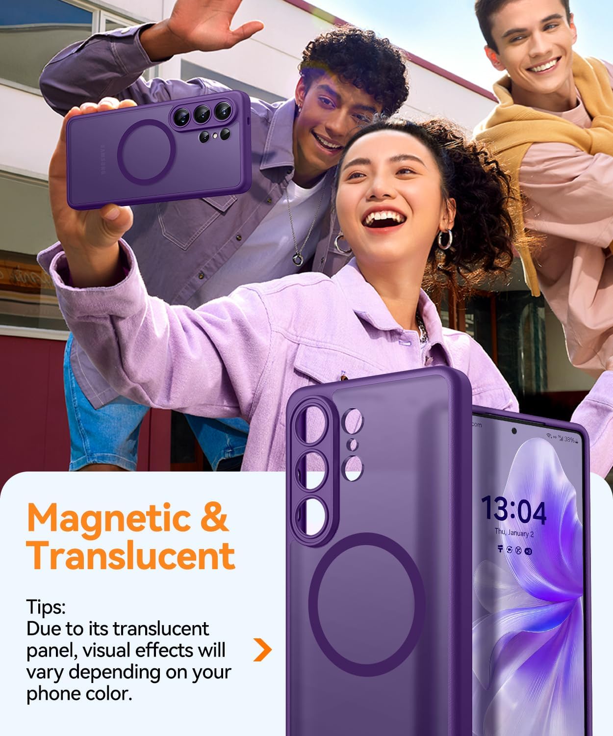 Detalle de CANSHN Custodia Magnetica per Samsung Galaxy S26 Ultra 6.9" - Protezione Fotocamera, Doppio Strato TPU/PC, Viola Profondo
