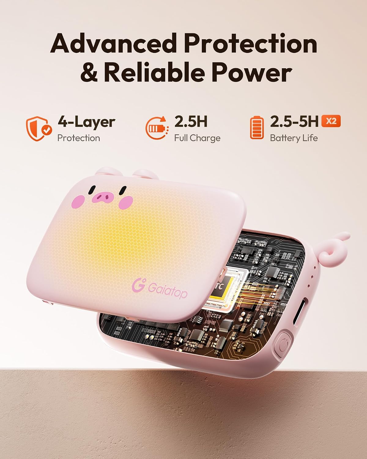 Thumbnail 2 de Gaiatop Rechargeable Hand Warmers 2-Pack, Pink Pig Design, 3 Heat Levels