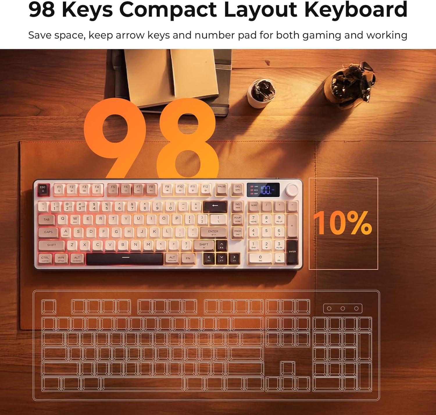 Thumbnail 6 de Redragon Wireless Gaming Keyboard, 98-Key Tri-Mode with Knob & Display (White Gray)