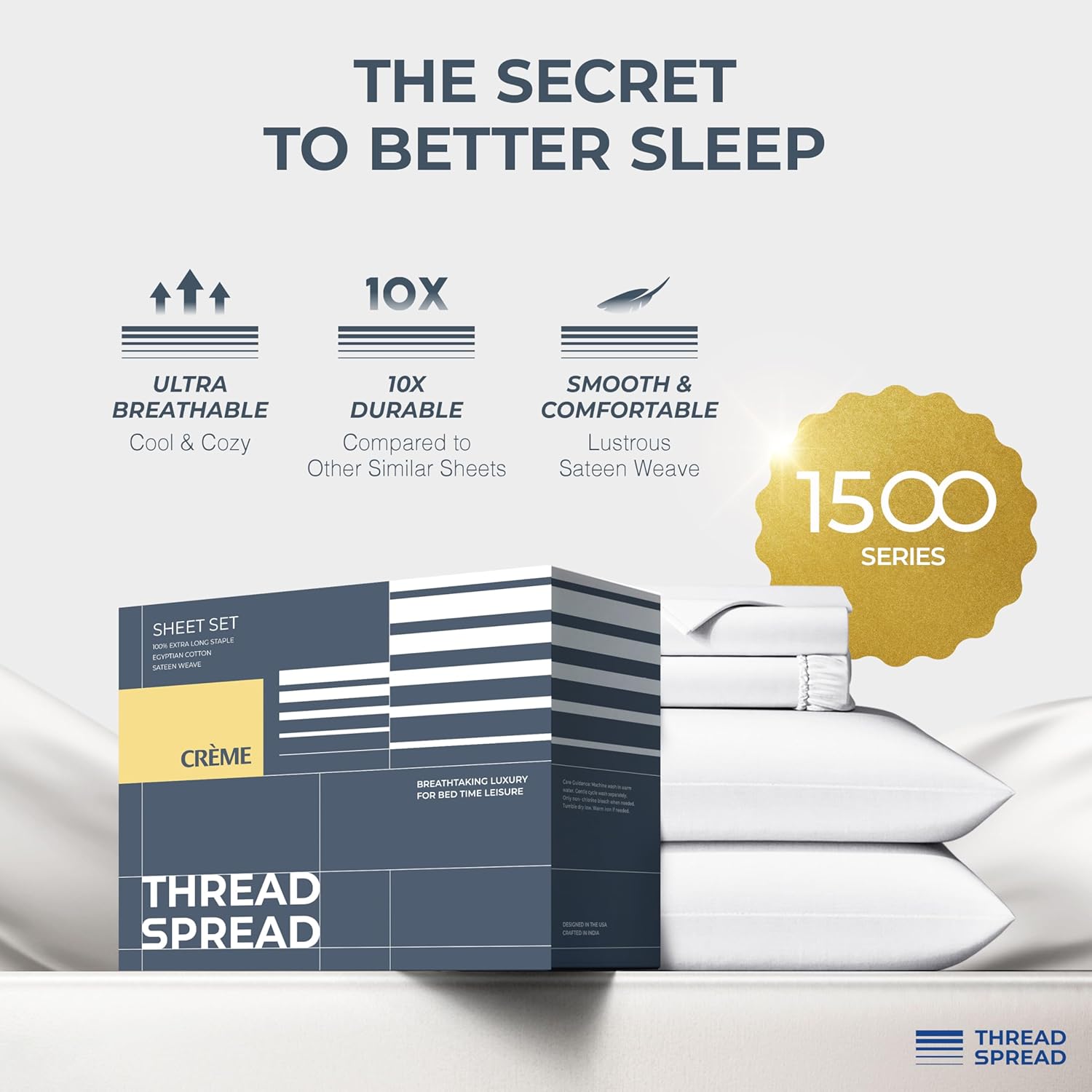 Thumbnail 1 de THREAD SPREAD 1500 Series 100% Egyptian Cotton California King Sheets (4-Piece) — 17" Deep Pocket, White