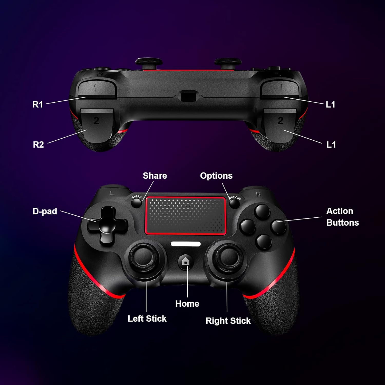 Thumbnail 6 de Holilo Controller wireless per PS-4: compatibile con PS4/Pro/Slim, vibrazione doppia e touch panel