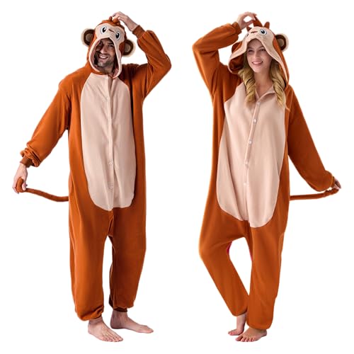 Detalle de Spooktacular Creations Adult Monkey Costume Jumpsuit, Medium, Plush Fleece with Hat and Tail