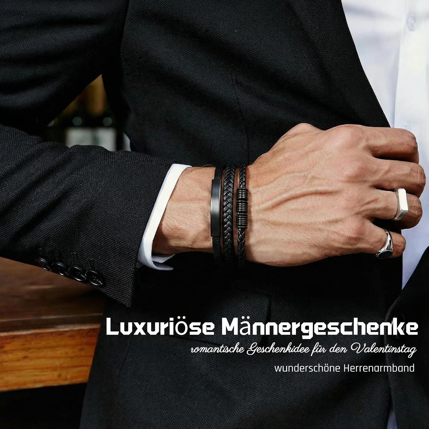 Thumbnail 4 de Gkmamrg Pulsera de cuero para hombre 22,5 cm