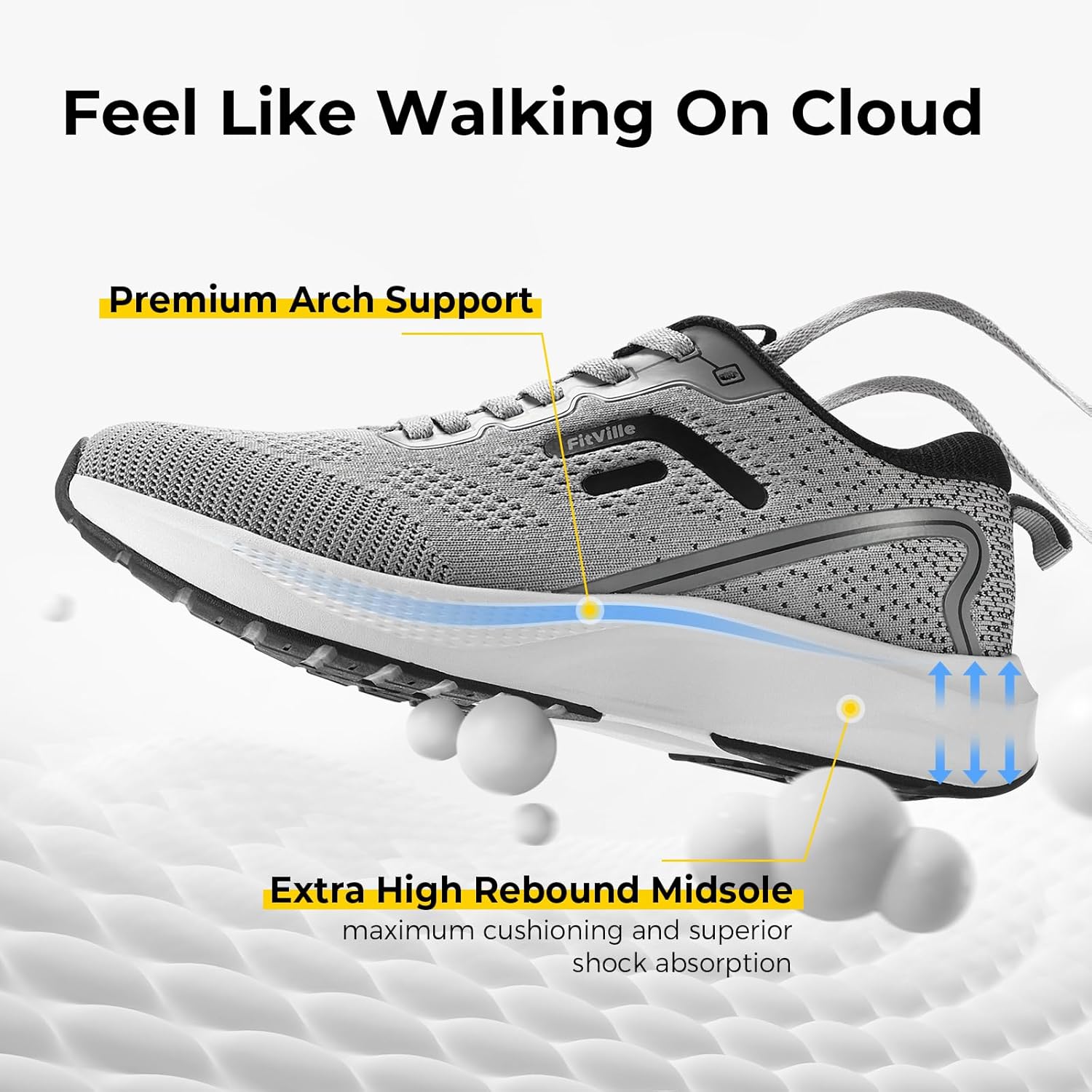 Thumbnail 3 de FitVille Wide Fit Trainers for Men with Arch Support – Road Running Shoes