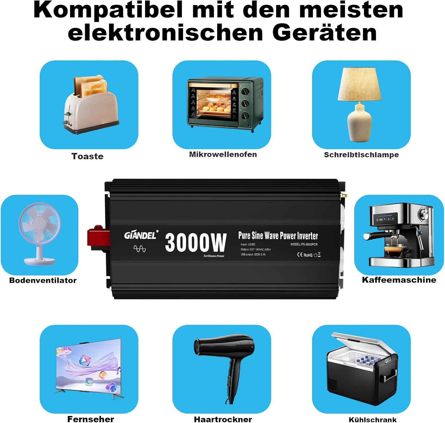 Thumbnail 4 de GIANDEL 3000W Wechselrichter 12V auf 230V 🔌