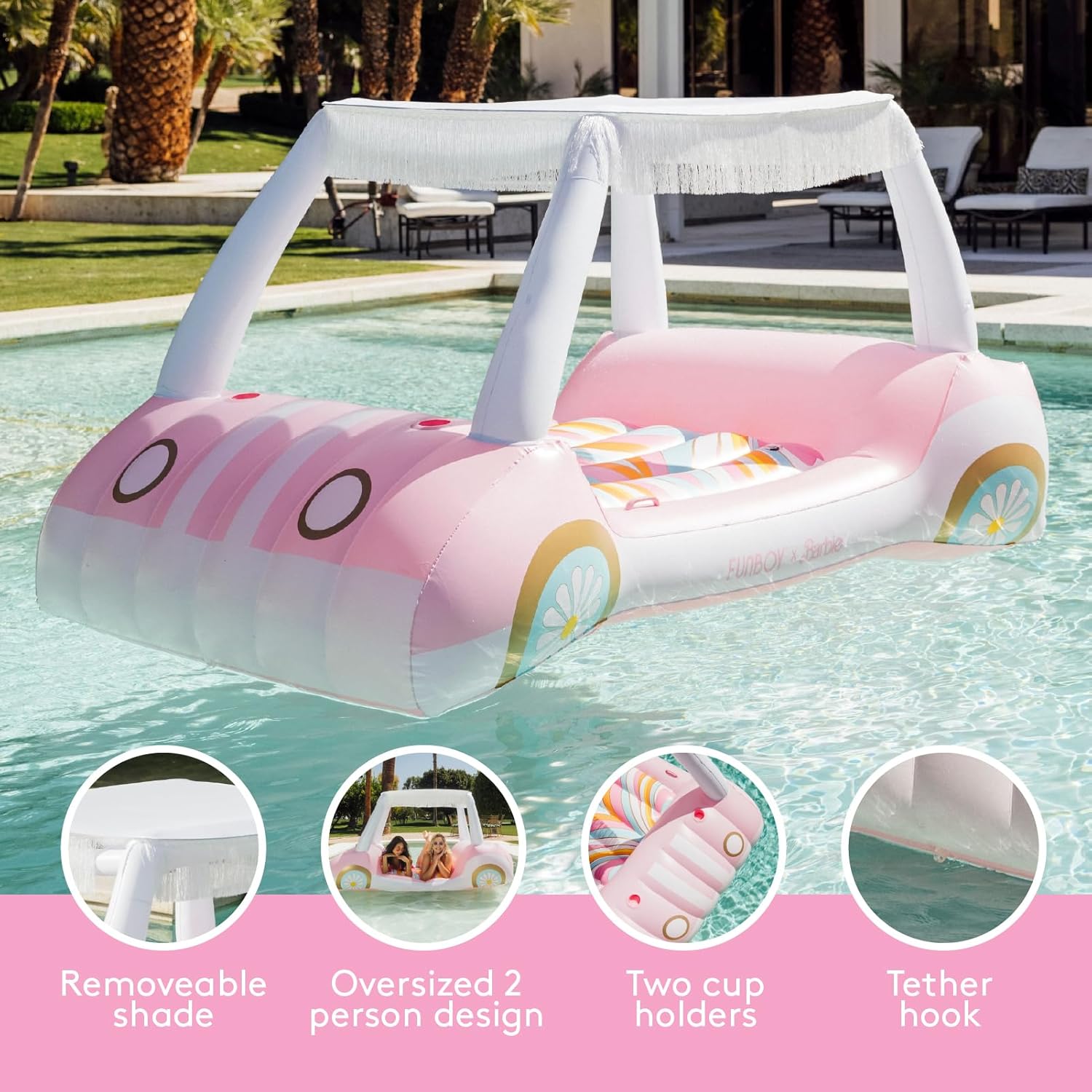 Detalle de FUNBOY Giant Inflatable Luxury Golf Cart Pool Float with Shade and Cup Holders