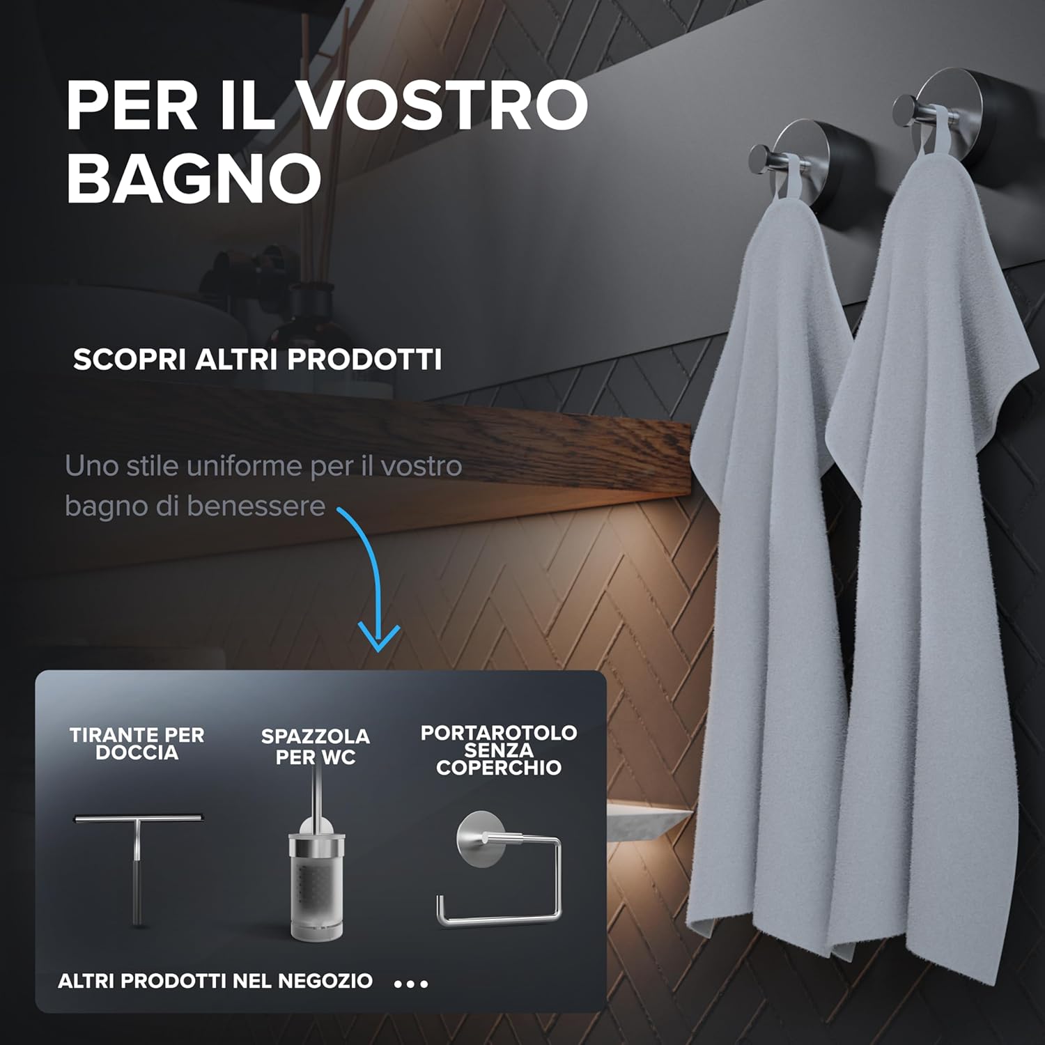 Thumbnail 4 de Ovimar Gancio per Doccia/Termosifone Strib – Set da 2 in acciaio inox argentato