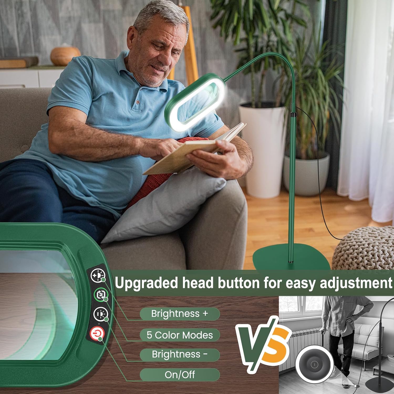 Detalle de Veemagni 12X Rectangular Magnifying Glass with Light and Stand – 3-in-1 LED Floor Lamp with 24" Flexible Gooseneck