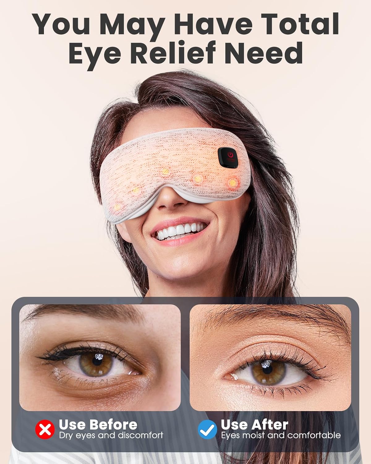 Detalle 1 de Azang KT-YZ001 Cordless Heated Eye Mask, 3 Heat Levels, 1500mAh, Gray