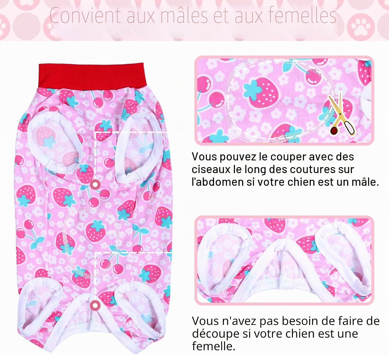 Detalle de FEimaX Combinaison de Récupération pour Chiens et Chats – Taille XS à XXL, post-opératoire, coton/lycra, protection et confort