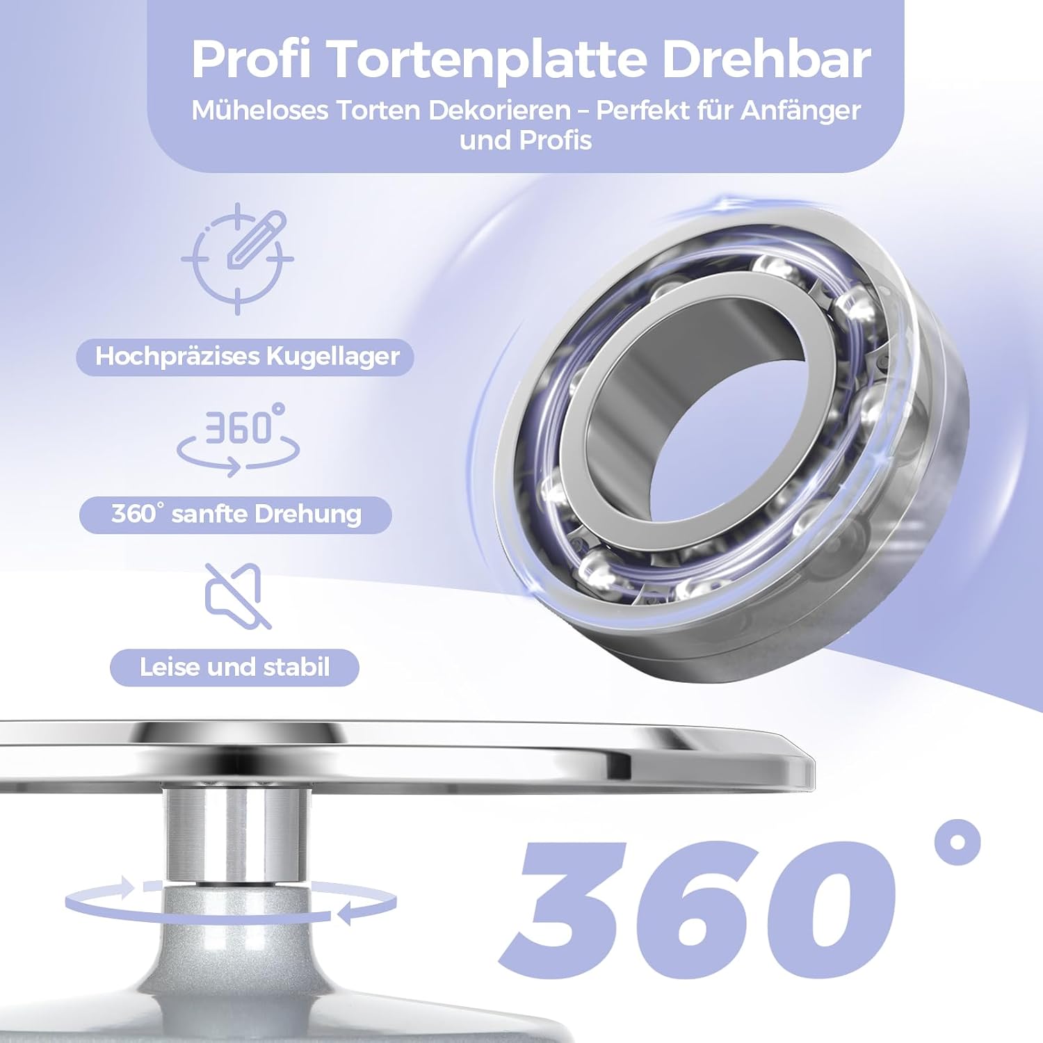Detalle de Ohuhu Tortenplatte Drehbar aus Aluminiumlegierung – 30 cm mit Stümpfen & Zubehör