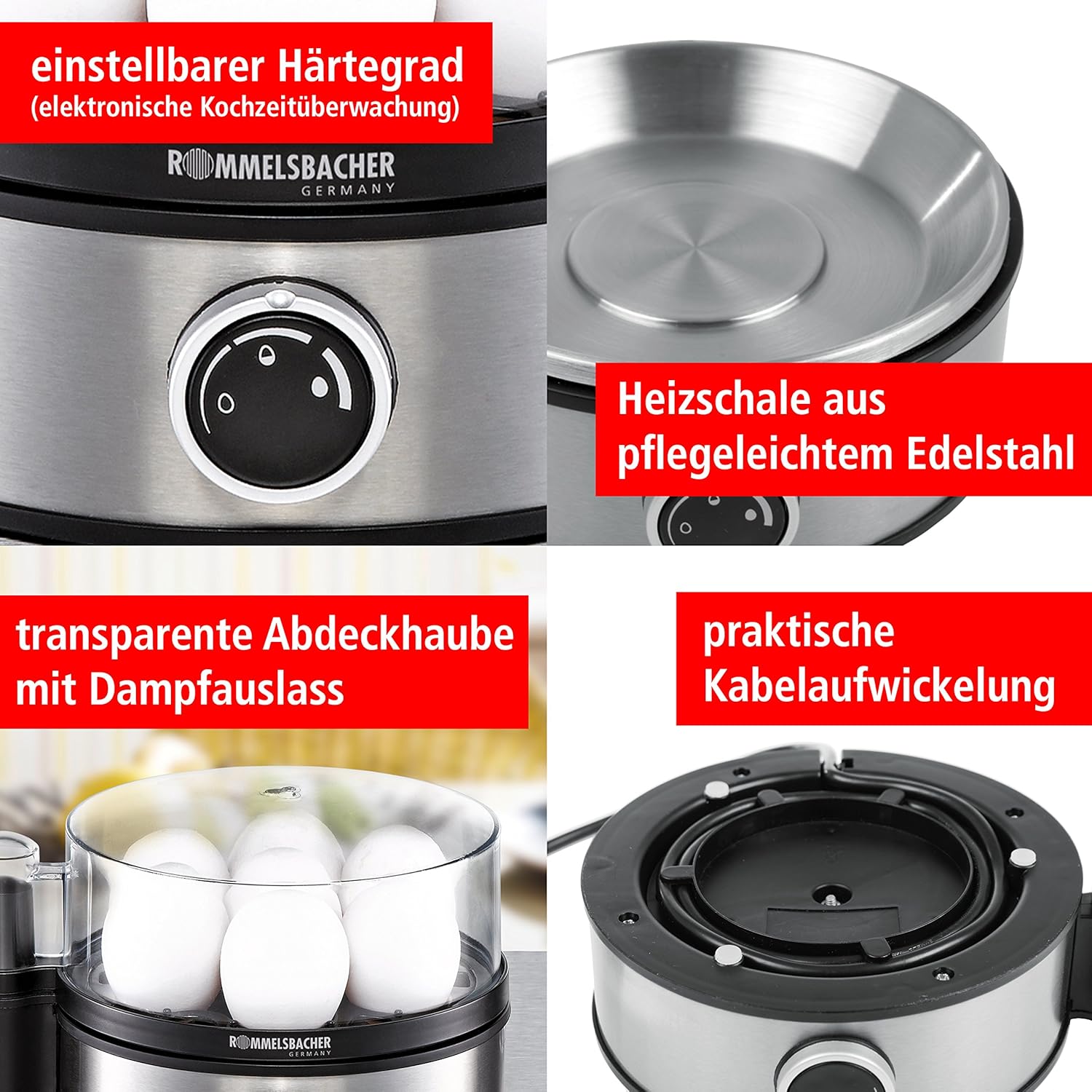Thumbnail 3 de ROMMELSBACHER Eierkocher ER 400 – 1–7 Eier, einstellbarer Härtegrad, 400 W