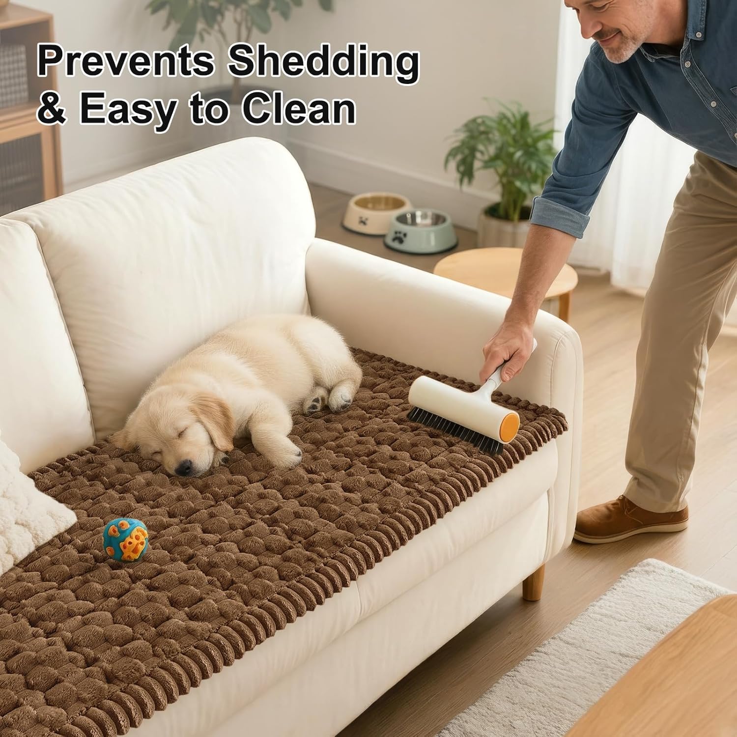 Thumbnail 5 de Smiry Couch Covers for Dogs (Washable, Non-Slip) Fuzzy Flannel Sofa Protector, Chocolate