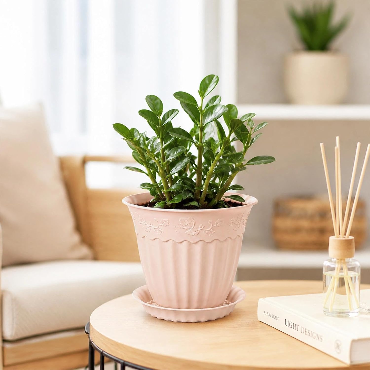 Detalle 2 de ZMTECH 6-Inch Blush Pink Plant Pots with Saucers, 12-Pack, Embossed